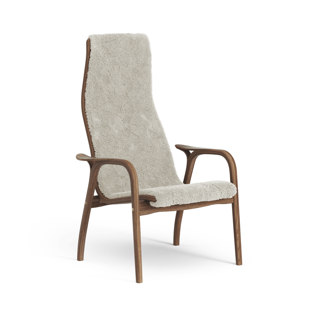 Lamino Lacquered Walnut Moonlight Sheepskin, Swedese