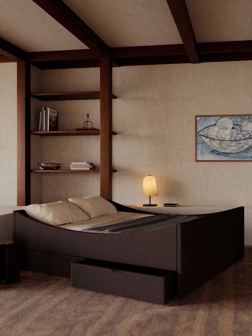 Curved Bed Frame Dark Brown, RYE