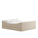 Curved Bed Frame With Drawers Light Beige, RYE
