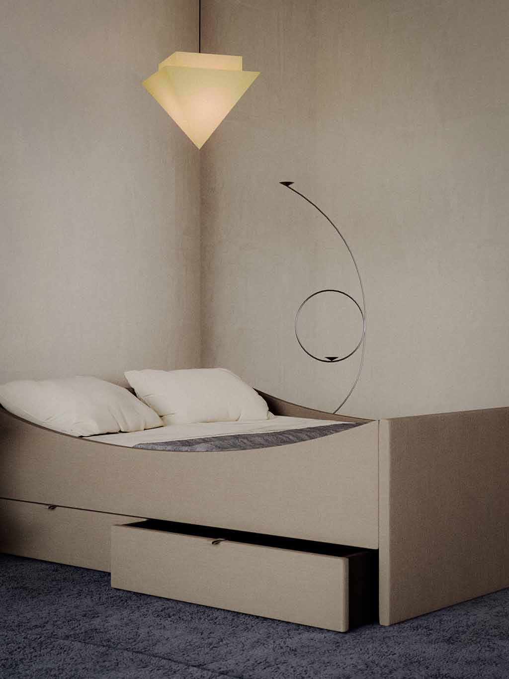 Curved Bed Frame Light Beige, RYE
