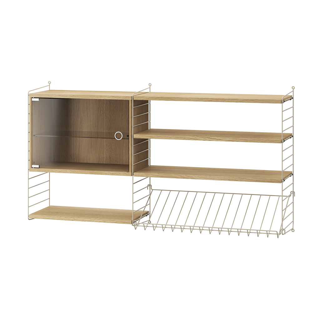 Wall Unit With Display Cabinet Oak, String Furniture – The Fine Store