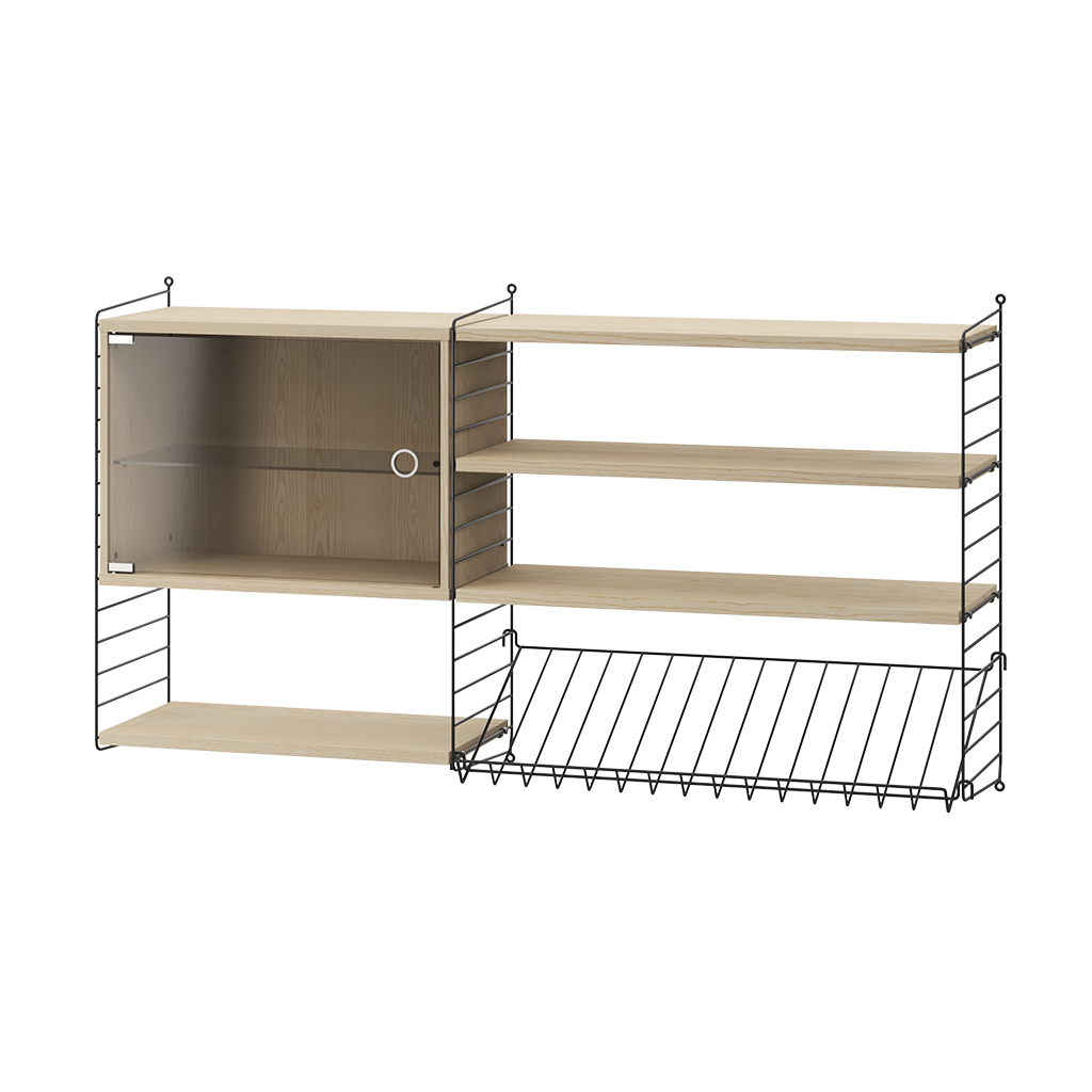Wall Unit With Display Cabinet Oak Ash, String Furniture