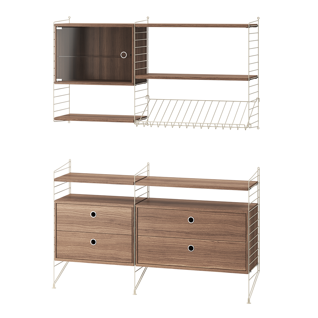 Two Section Unit Walnut, String Furniture